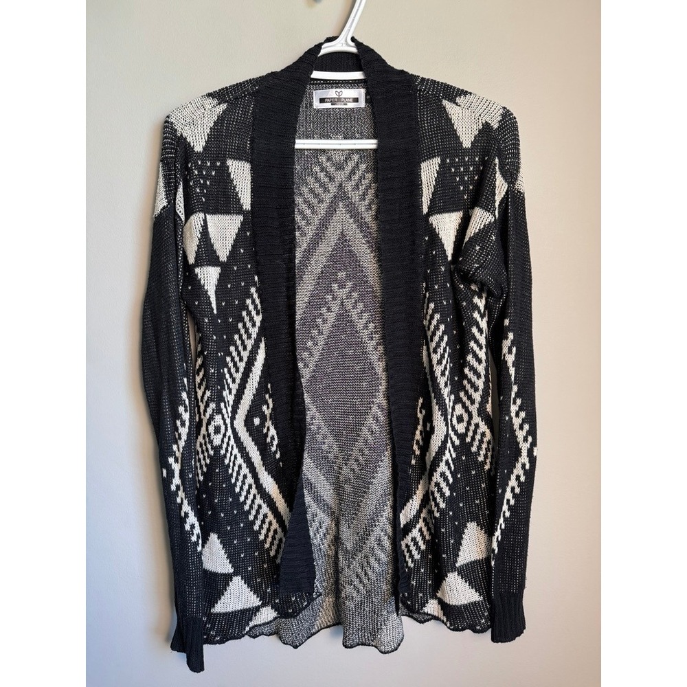 Paper Plane London Women's Cardigan S Off White Black Aztec Geometric Boho Indie